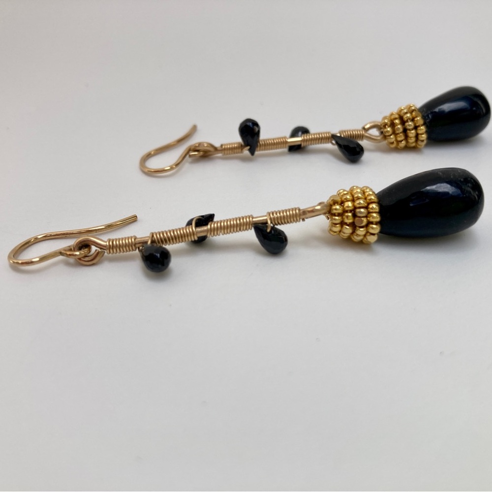 Gold & onyx drop earrings